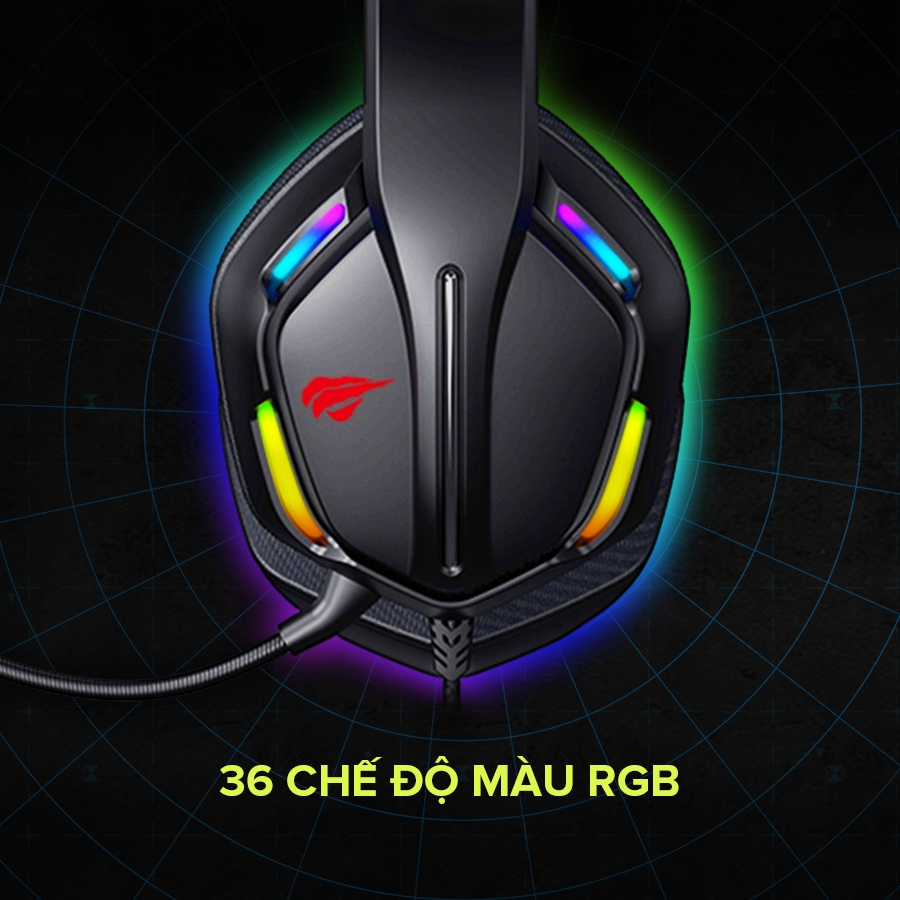 Tai Nghe Gaming Headphone HAVIT H2012D, Driver 50mm, Đèn RGB 36 Chế Độ Màu, Mic Khử Ồn - Hàng Chính Hãng