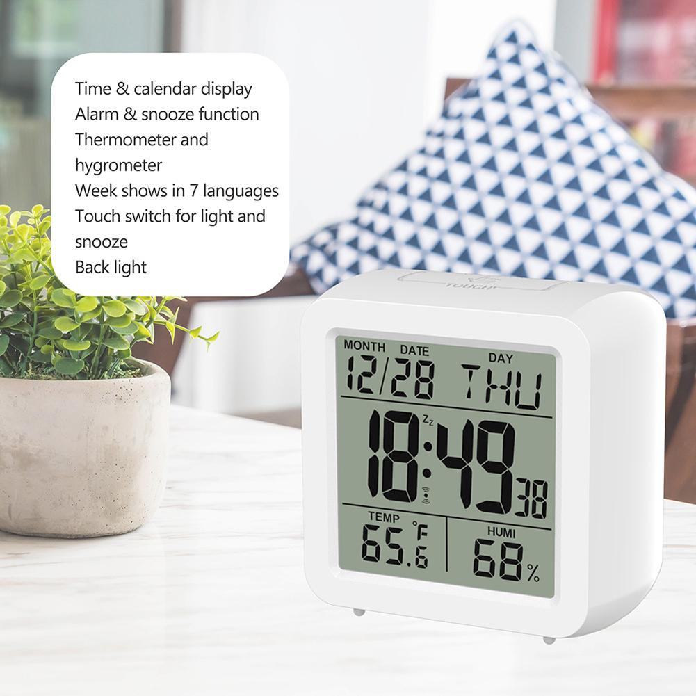 Indoor Large Screen Digital LCD Display Temperature and Humidity Meter Bedroom Watch Calendar Alarm Clock Thermometer
