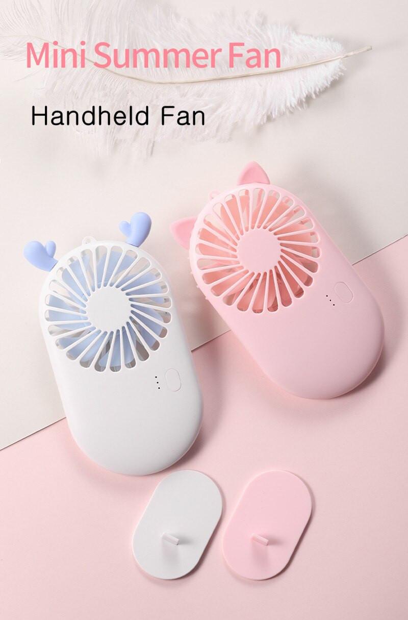 Quạt Cầm Tay Mini, Sạc Usb Dễ Thương 7 Cánh Pocket Fan Có Chân Đế - Hồng - Hàng  - Giao Hàng Toàn Quốc