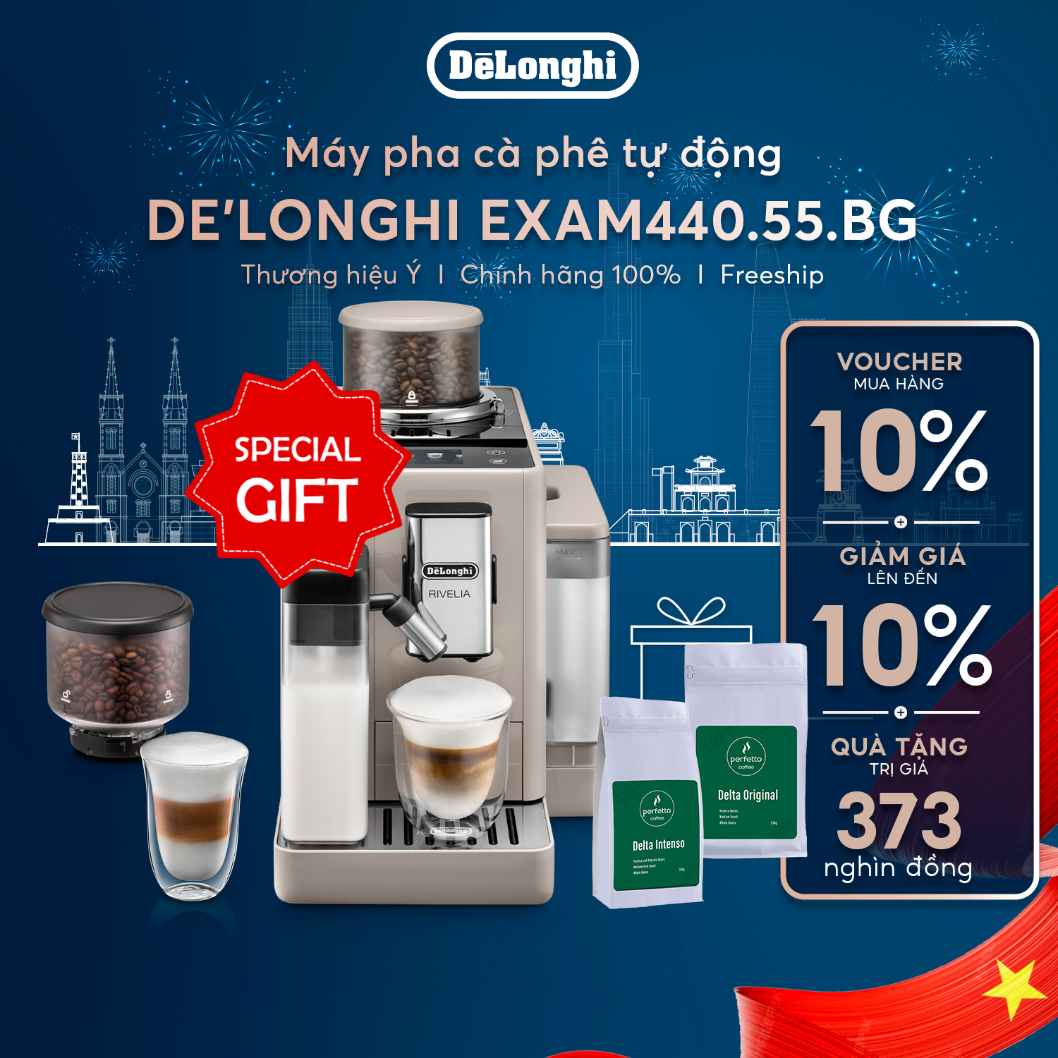 [Hàng chính hãng] Máy pha cà phê tự động DeLonghi Rivelia EXAM440.55.BG