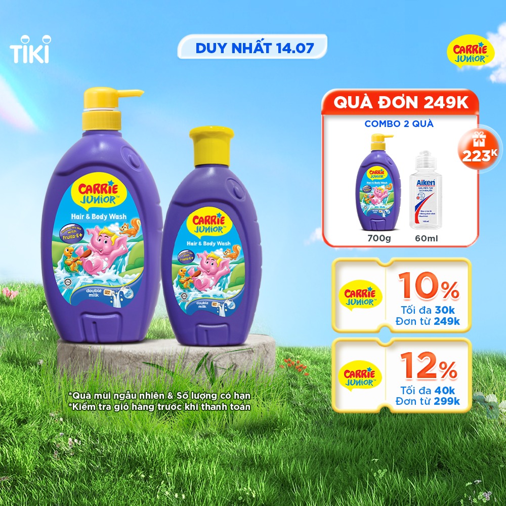 Combo Sữa Tắm Gội cho bé Carrie Junior Tinh Chất Sữa 700g + 280g