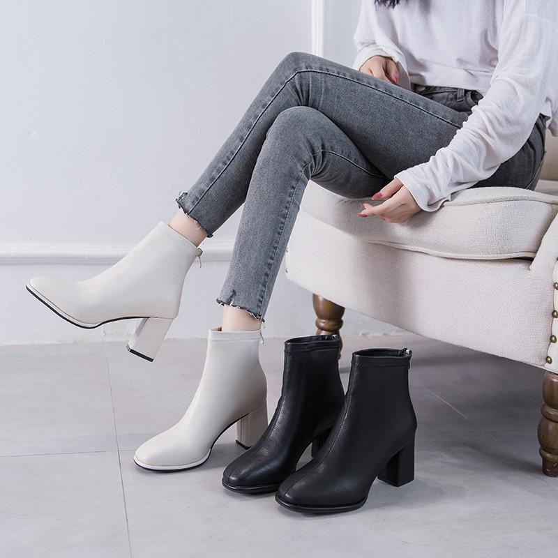 Boot Da Đen Đế Vuông Mềm Đẹp Êm Chân AG88 - Hàng Quảng Châu Cao Cấp