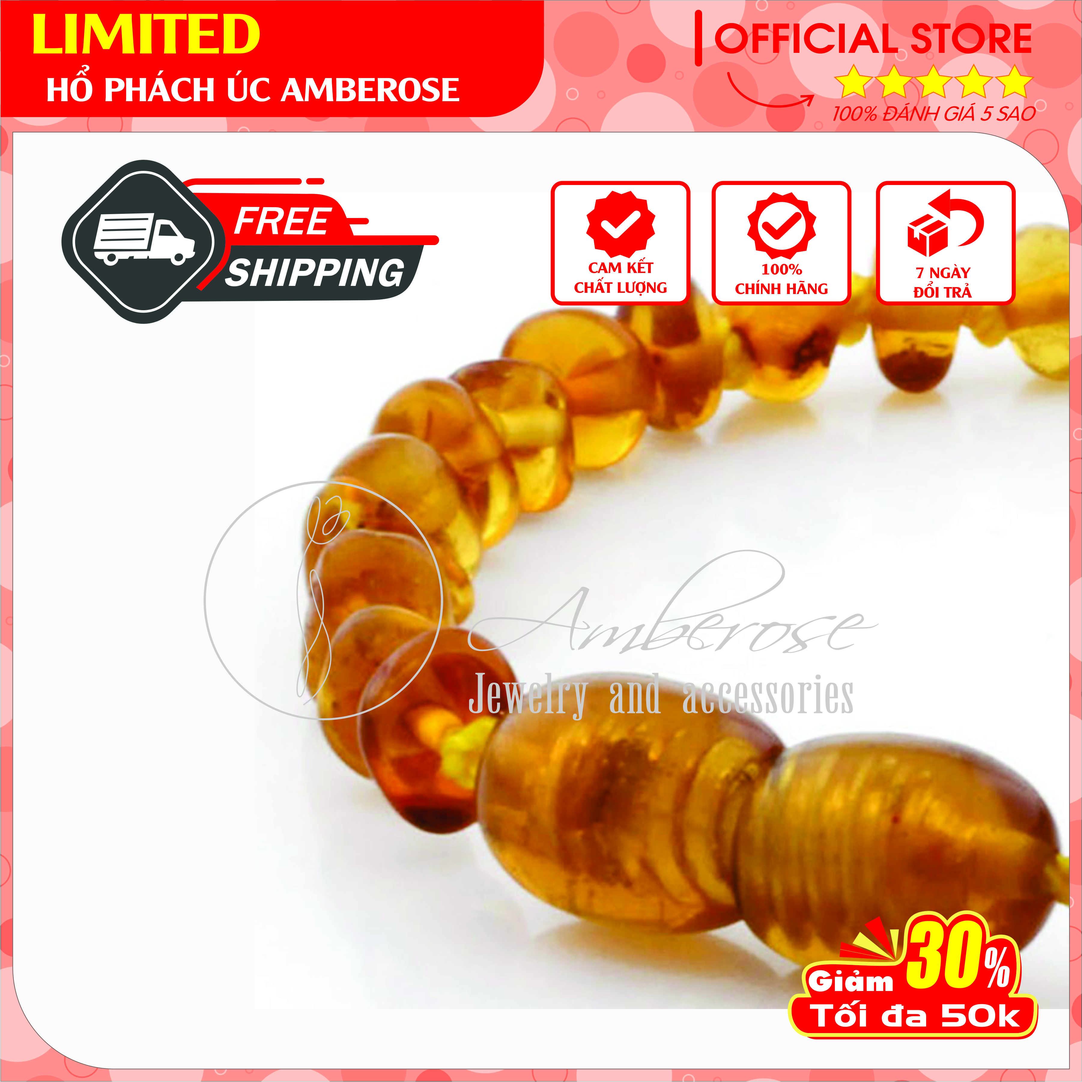 Bộ Vòng Hổ Phách Amber Úc Cho Bé 0 - 10 tuổi SAB1MMO