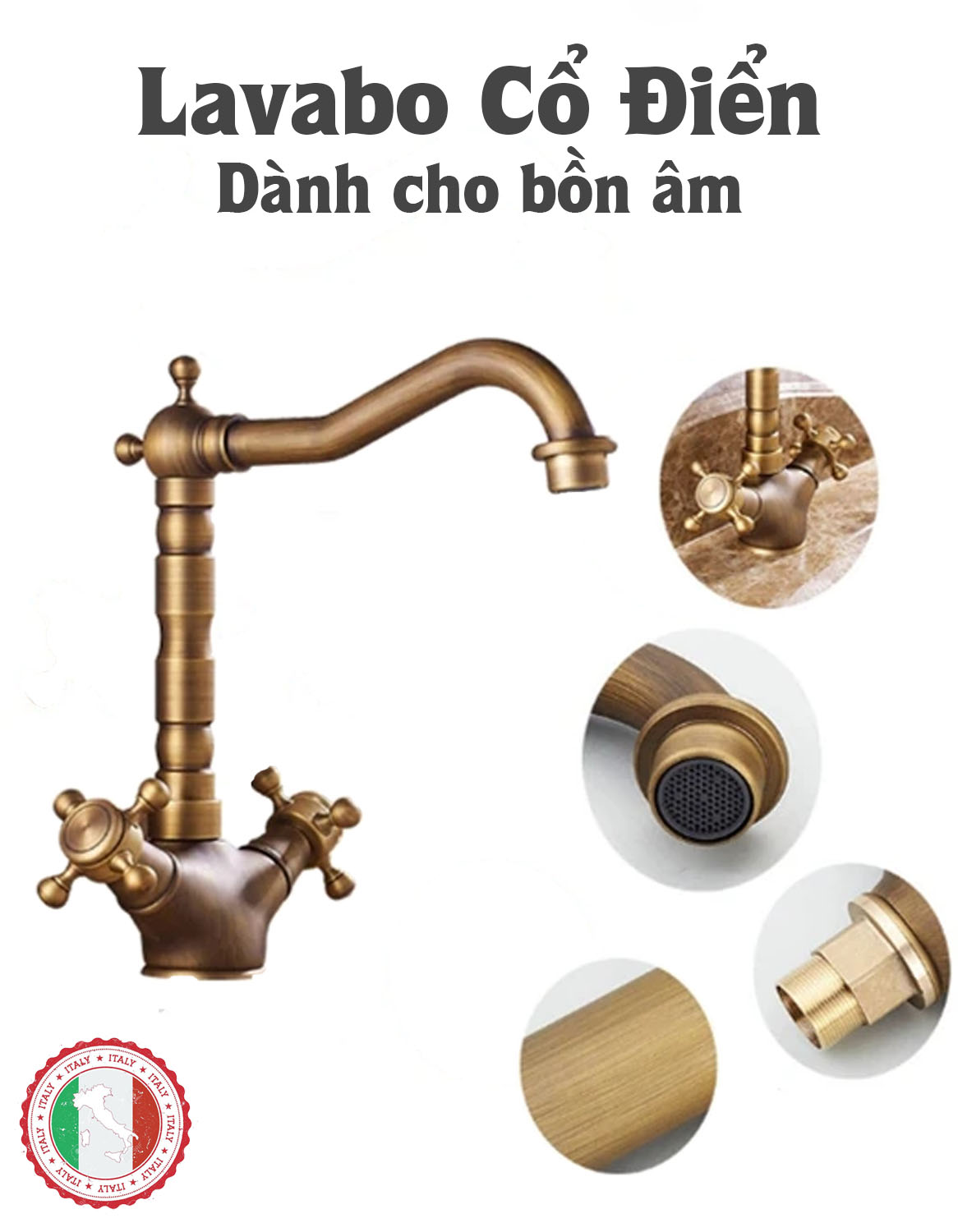 Vòi Lavabo tân cổ điển cao cấp GIORMANI Tay Cầm Đôi Vòi Phòng Tắm Vòi Xoay bán chạy