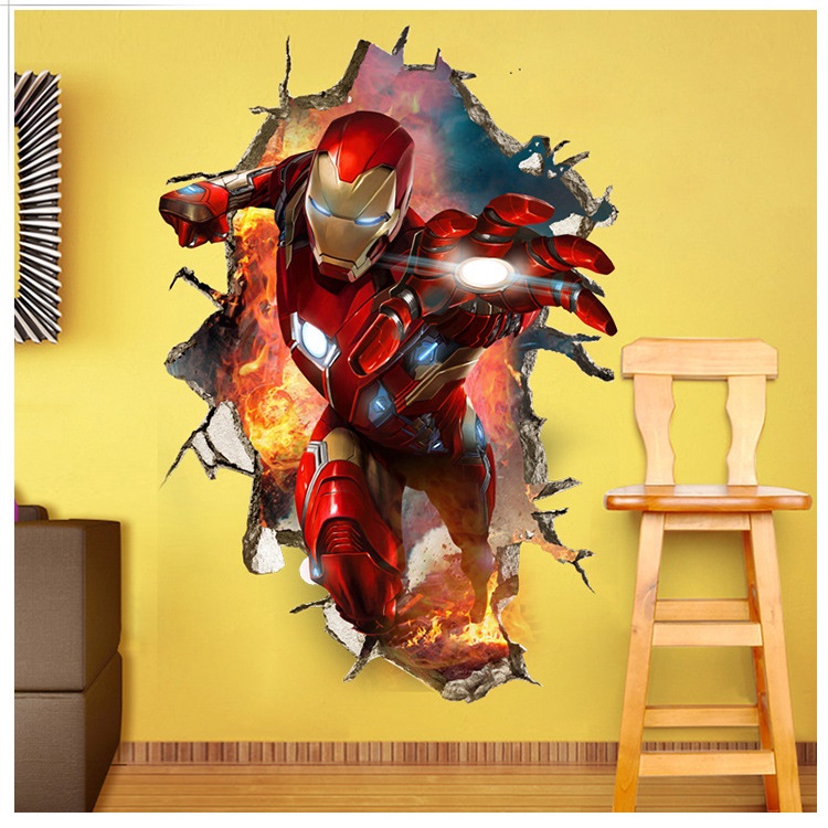 Decal dán tường 3D siêu anh hùng Người sắt size lớn - decal Iron man biệt đội báo thù (60 x 90 cm)