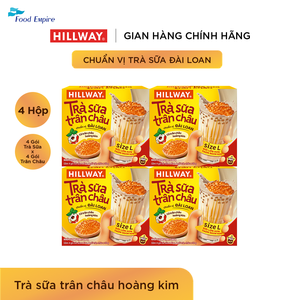 Hình ảnh Combo 4 Hộp Trà Sữa Trân Châu Hoàng Kim - Hillway - Chuẩn vị Đài Loan size L (hộp 4 gói trà sữa, 4 gói trân châu)