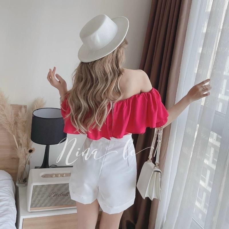 Áo Croptop Bẹt Vai Bèo Quần Short