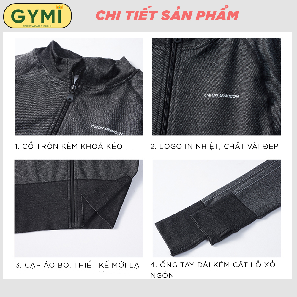 Áo khoác tập gym yoga nữ GYMI AK03 dáng croptop thể thao chất vải dệt dày dặn thoáng khí chống nắng