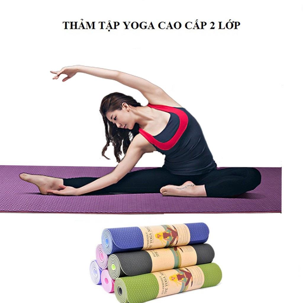 Thảm Tập Yoga TPE 2 Lớp Siêu Mềm Chống Trơn Chống Thấm -