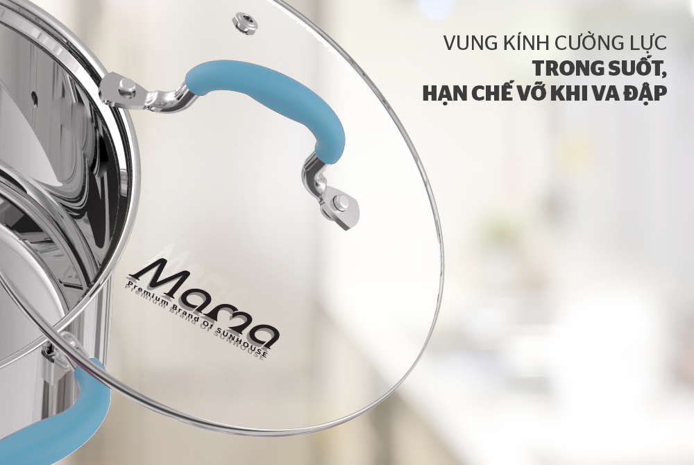 Bộ nồi chảo inox 5 đáy bếp từ SUNHOUSE MAMA SHG506-2022 chất liệu inox 304 cao cấp sáng bóng an toàn sức khỏe