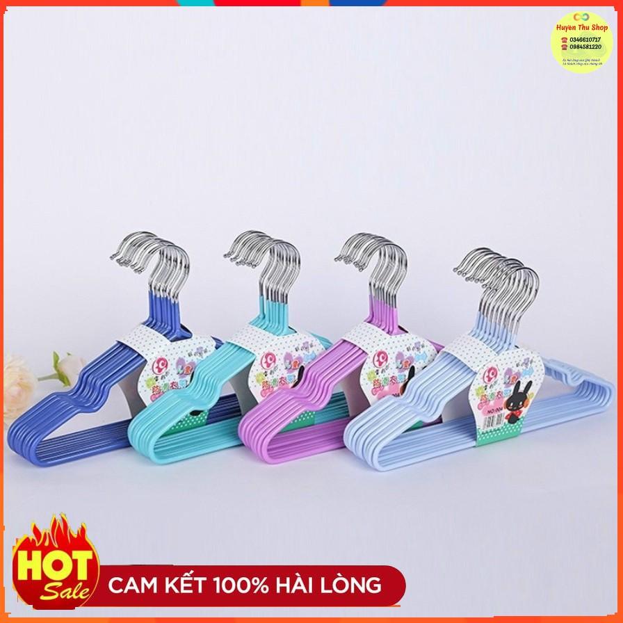 Set 10 mắc inox dày cao cấp bọc nhựa chống bay hằn quần áo trẻ em