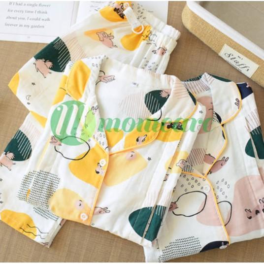 Bộ đồ bầu sau sinh cho con bú ti XÔ NHẬT thô đũi cực mát - Pijama bầu &amp; sau sinh Quần áo bầu mặc nhà mùa hè đẹp Bigsize