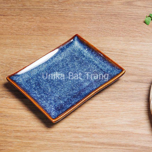 Khay Chữ Nhật Men Xanh Hoả Biến (size 12cm x15cm) - Gốm Sứ Cao cấp Bát Tràng