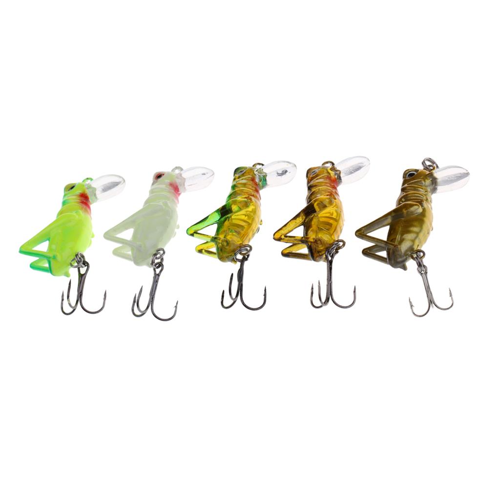 5Pcs Insects Fishing Lures Hard Baits Floating Simulation Grasshopper Lures