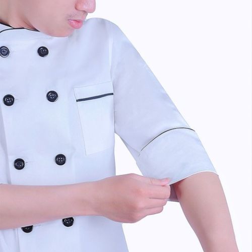 ÁO BẾP TRẮNG TAY LỠ PHỐI ĐEN