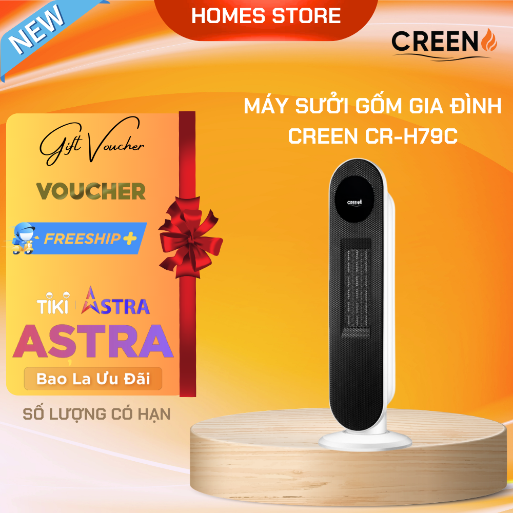Máy Sưởi Gốm CREEN CR-H79C Tiêu Chuẩn EU Không Làm Khô Da Gió Đảo 2 Chiều Cảm Biến Tự Ngắt Khi Nghiêng Đổ Công Suất 2000W - Hàng Chính Hãng