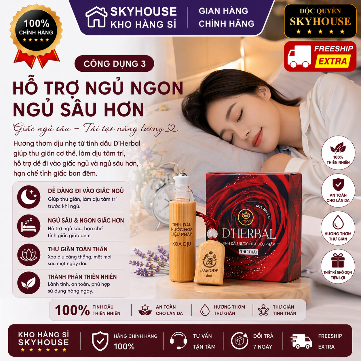 Tinh dầu nước hoa thư thái trị liệu DHERBAL độc quyền DAMODE chai 5ml tinh dầu nước hoa giảm stress chính hãng