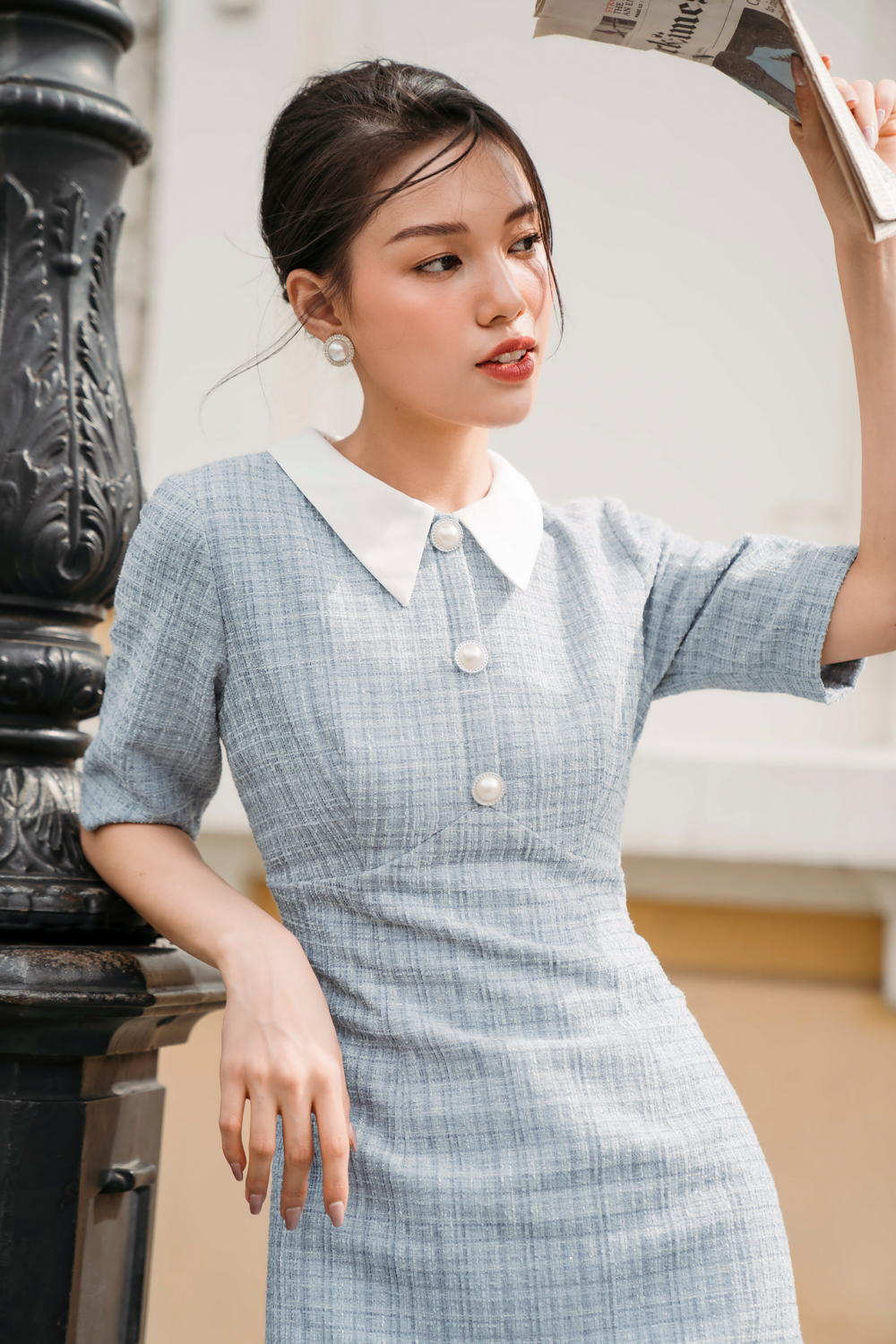 Váy Tweed Dáng A, Cổ Đức Lụa Trắng SYO D4820020