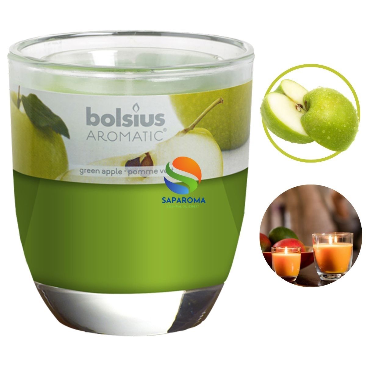 Ly nến thơm tinh dầu Bolsius Green Apple 105g QT024344 - hương táo xanh, nến trang trí, thơm phòng, thư giãn, Hỗ trợ khử mùi