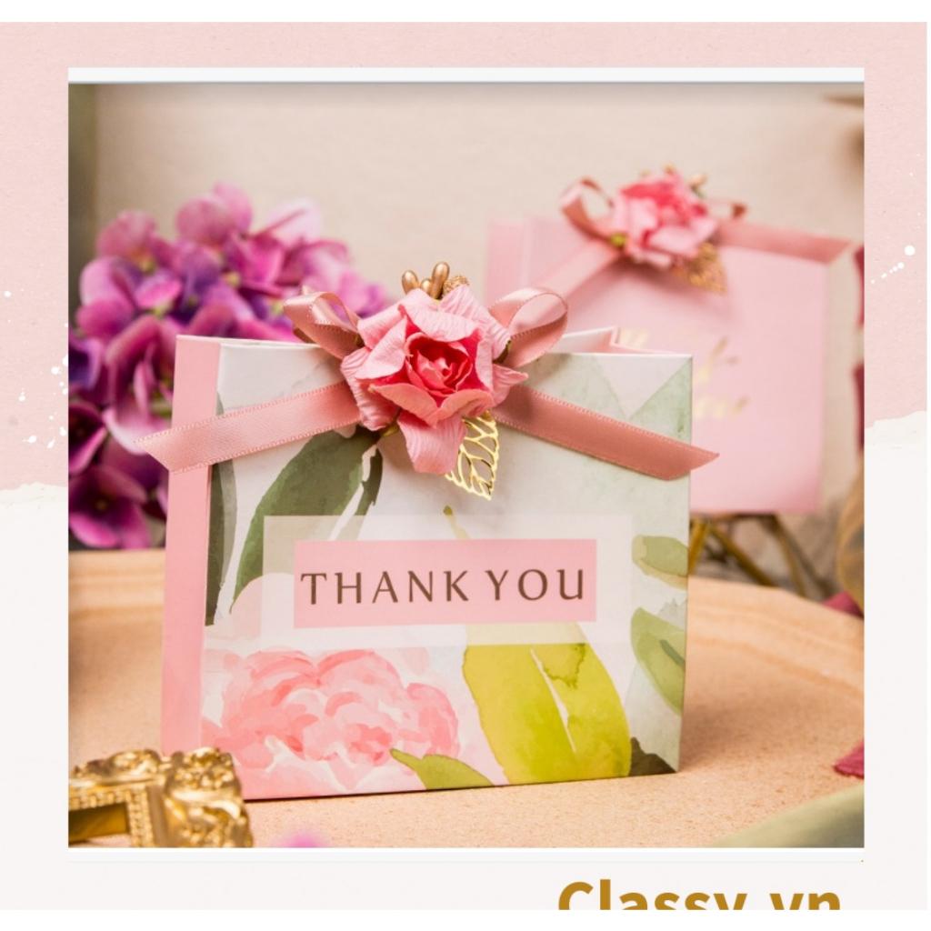 túi giấy Classy Thank You đính hoa sang trọng, dùng làm quà tặng sinh nhật, valetine, kỷ niệm Q1347