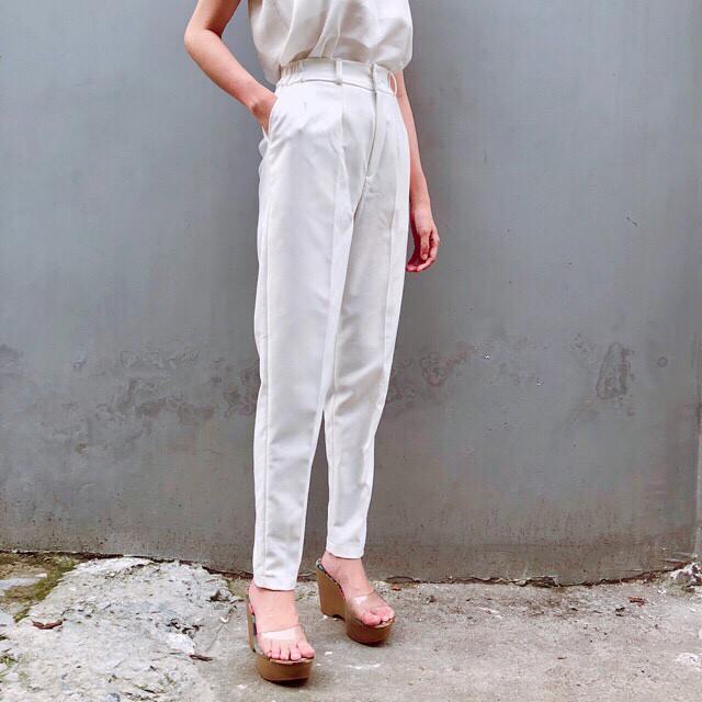 Quần baggy nữ lưng thun chất vải tuyết mưa form chuẩn lưng cao có bigsize