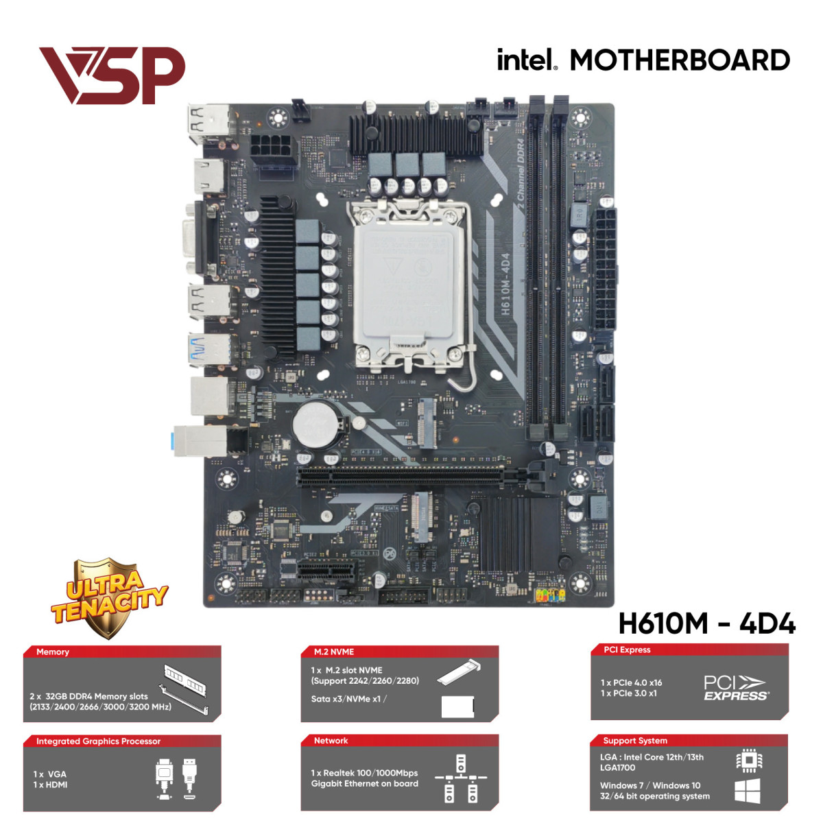 Bo Mạch Chủ Main VSP H610M-4D4 Socket LGA 1700 – Hàng Chính Hãng
