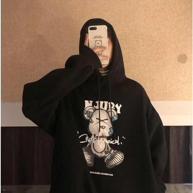 Áo Hoodie Đen In Hình Gấu Phong Cách Hàn Quốc Dành Cho Nam Size M-3XL