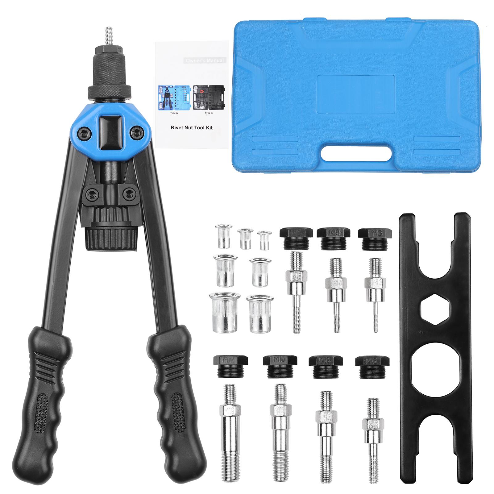 110Pcs Hand Rivet Nut Tool Riveting Tool Set Rivet Nut Setter Kit with 100pcs Assorted Rivet Nuts 7 Metric Mandrels of