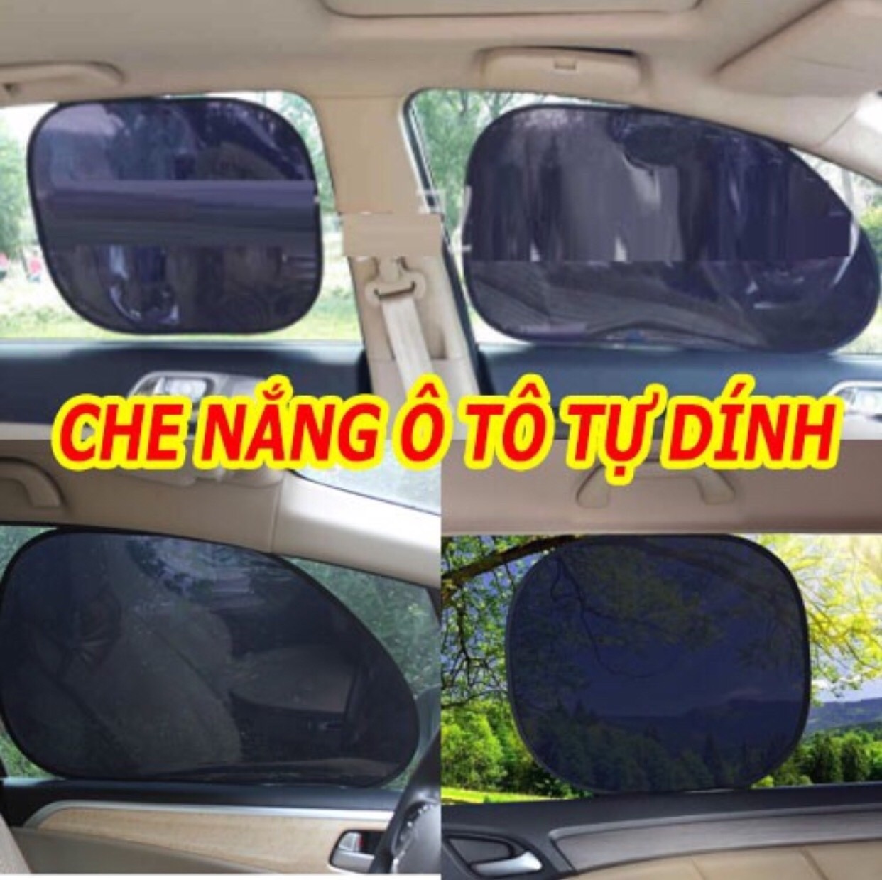 Bộ 4 tấm Chắn nắng cao su non Tĩnh Điện tự dính không cần đế hích cho Ô tô cửa trước và cửa sau