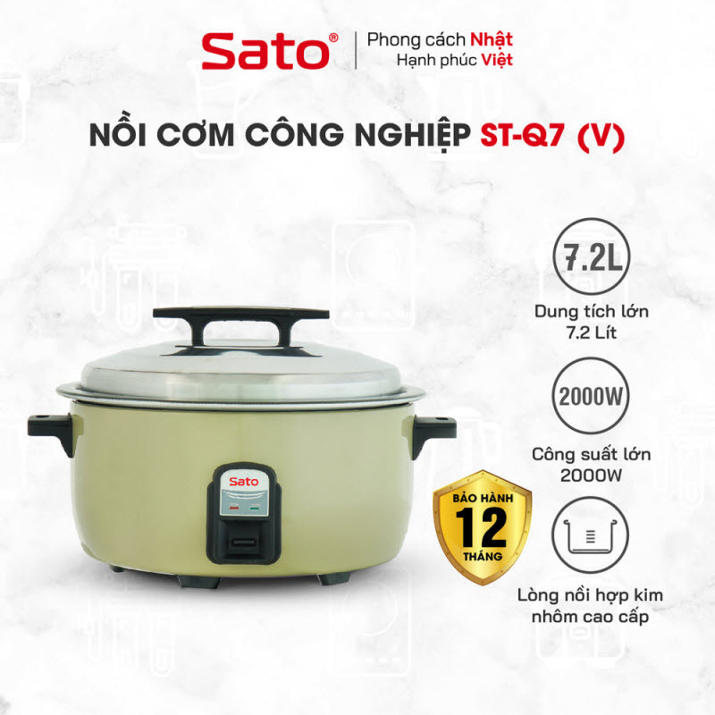 Nồi cơm điện công nghiệp SATO Q7 7.2 Lít (Quà tặng: 1 Ấm siêu tốc SATO 1.8L) - Miễn phí vận chuyển toàn quốc -  Hàng Chính Hãng