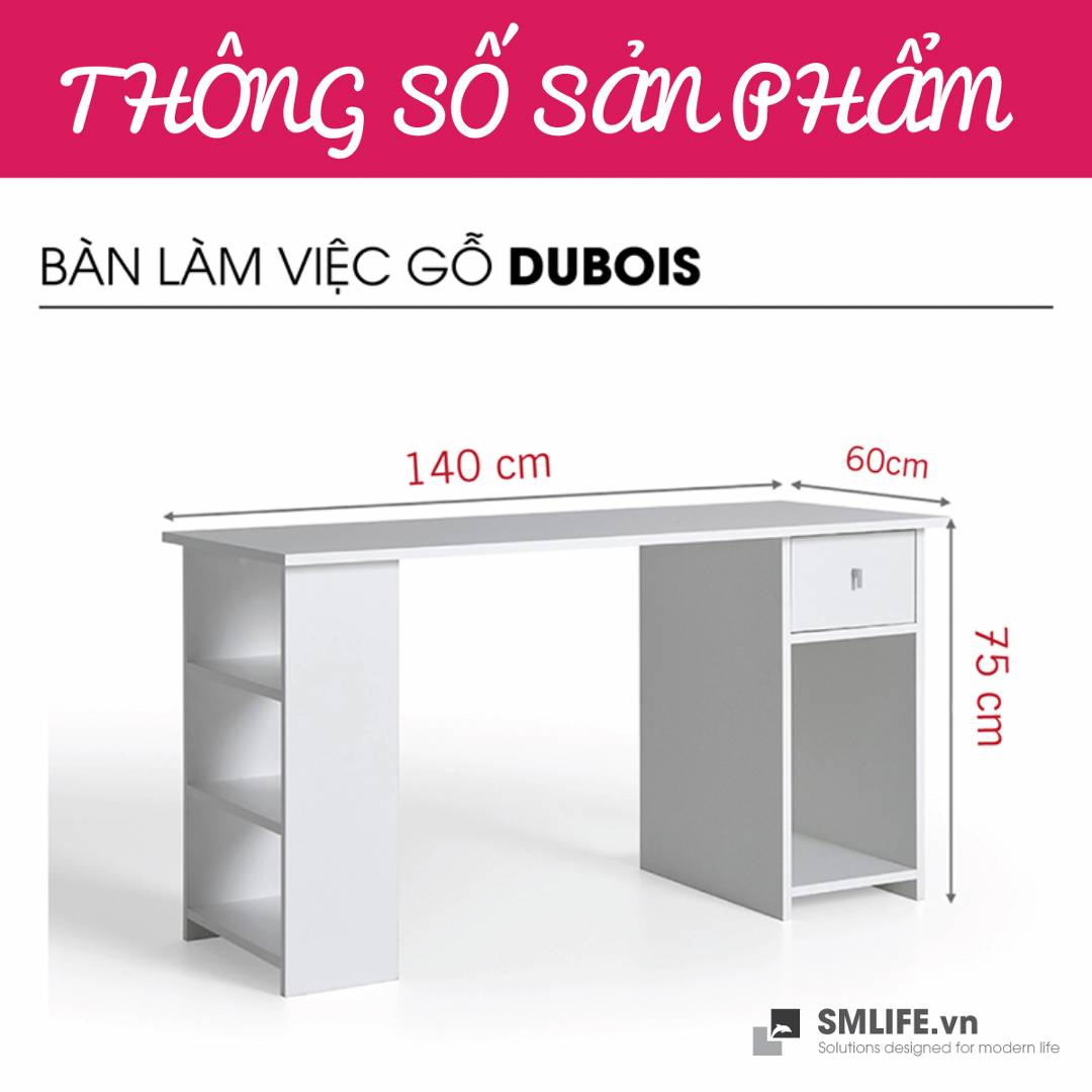 Bàn gỗ làm việc hiện đại SMLIFE Dubois | Gỗ MDF dày 17mm chống ẩm | D140xR60xC75cm