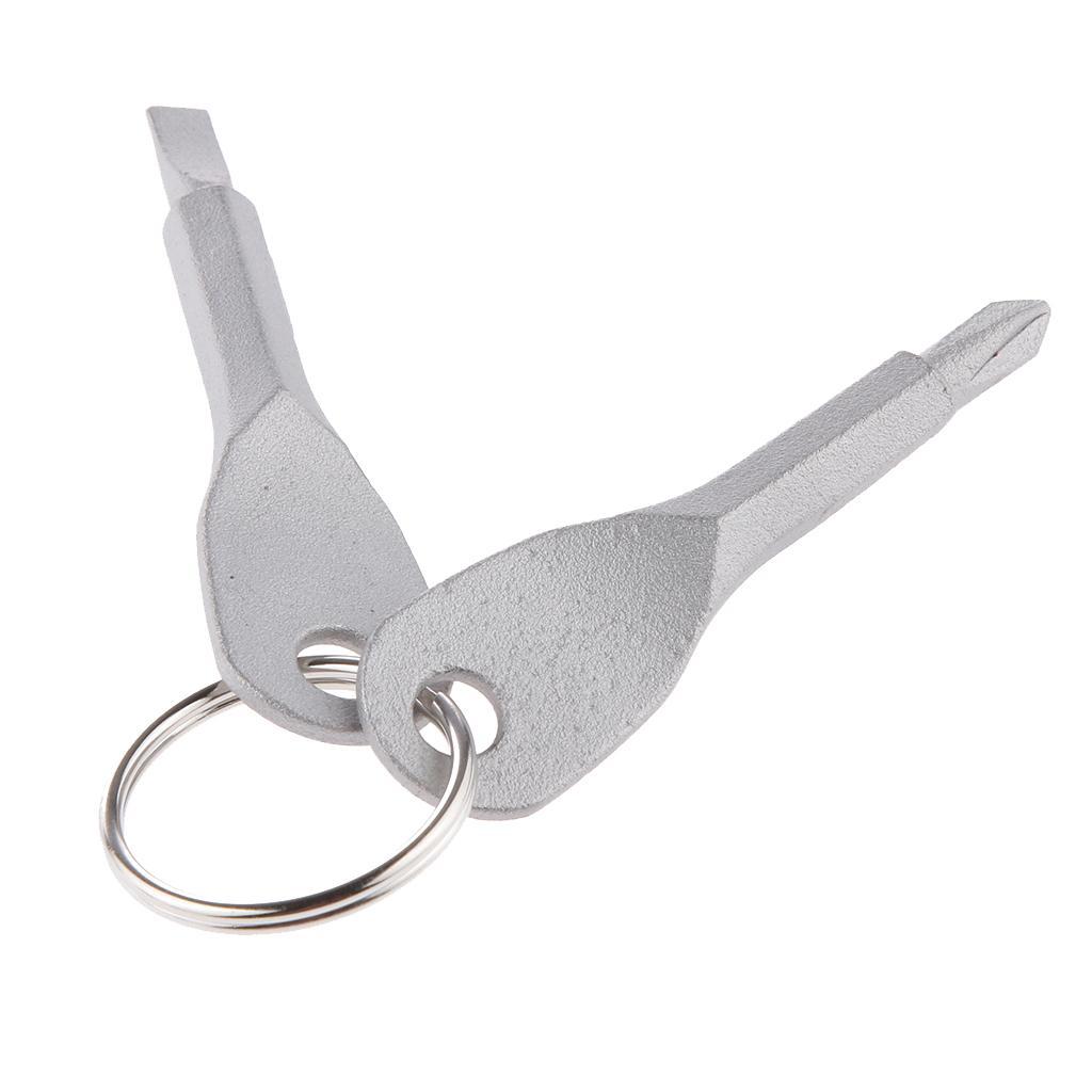 Silver 2 Keys Stainless Steel Screwdriver Keychain Outdoor Sport Pocket Tool