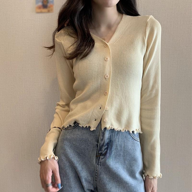 Áo Cardigan Dệt Kim Tay Dài Cổ Chữ V Cài Khuy Thời Trang