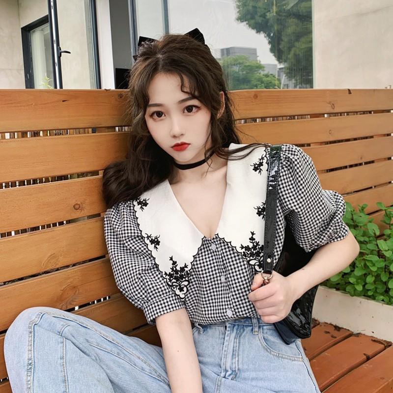 Áo Sơ Mi Nữ Tay Phồng Thêu Hoa Thời Trang
