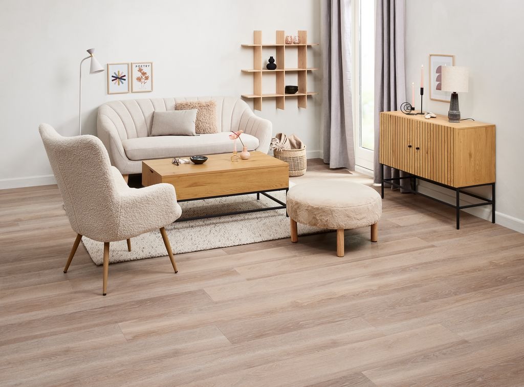 Ghế đôn | JYSK Ramsdal | gỗ công nghiệp/vải polyester | be/sồi | DK70xC40cm
