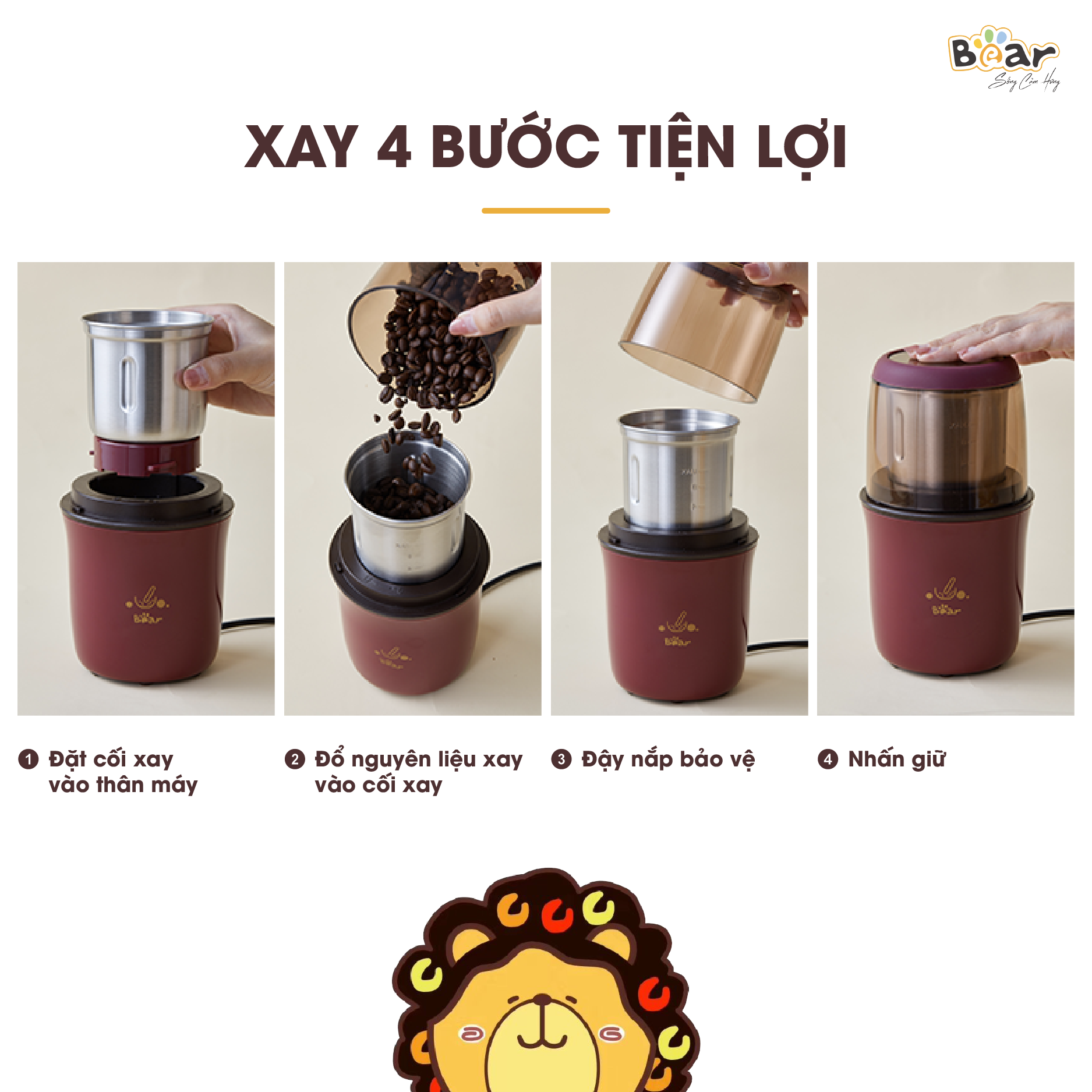 Máy Xay Bột Khô Đa Năng Bear Cà Phê, Hạt Tiêu, Ngũ Cốc Công Suất Lớn MDJ-A02G3 - Hàng Chính Hãng