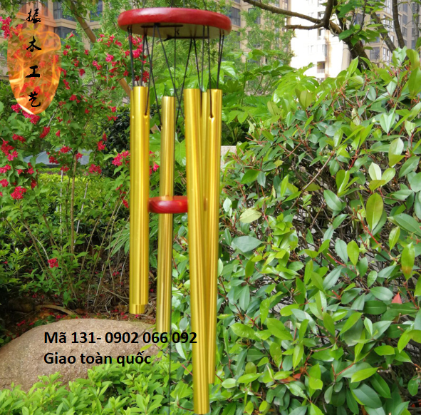 Chuông gió phong thuỷ 5 thanh màu vàng và màu trắng