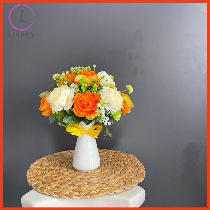 Lọ Hoa Hồng Trà Bình Hoa Decor Bàn Kệ Tủ Giá Sách