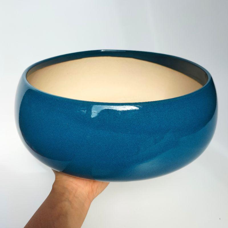 Chậu hạt dẻ lùn màu xanh hoả biến KHÔNG CÓ LỖ trồng sen mini, ang tròn to trồng cây bonsai, cây cảnh đẹp