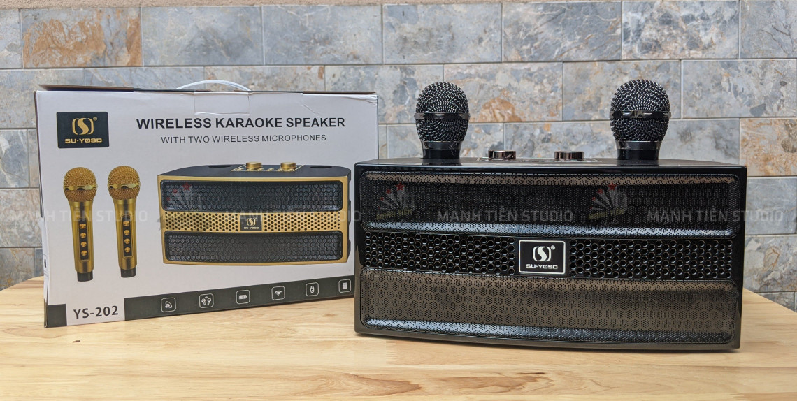 Loa karaoke bluetooth YS 202 - Tặng kèm 2 micro không dây SẠC TỰ ĐỘNG nghe nhạc hát karaoke âm thanh lớn phù hợp văn phòng