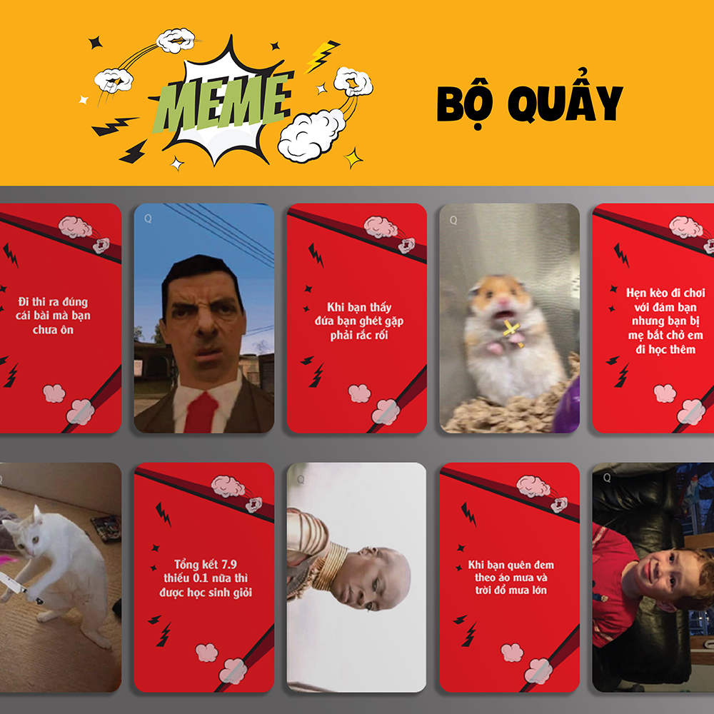 Bộ bài Meme 50-200 lá chơi vui quên lối về, boardgame meme hài hước chơi nhóm cùng bạn bè