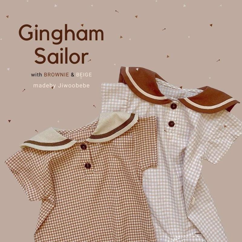 Bodysuit Cho Bé Dáng Thủy Thủ Hoạ Tiết Kẻ Ô - Bộ Liền Thân Kẻ Thủy Thủ Phối Màu Cho Bé Trai Và Bé Gái