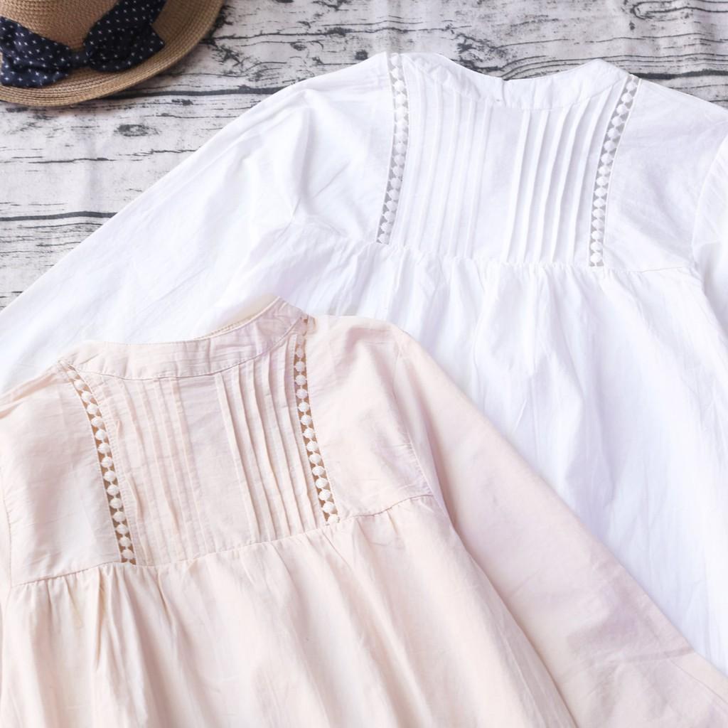 ÁO BABYDOLL TAY BỒNG PHỐI CỔ XẾP LY