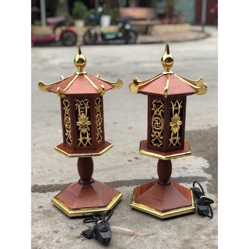 Đôi Đèn thờ Mái Chùa gỗ Hương Mạ Vàng