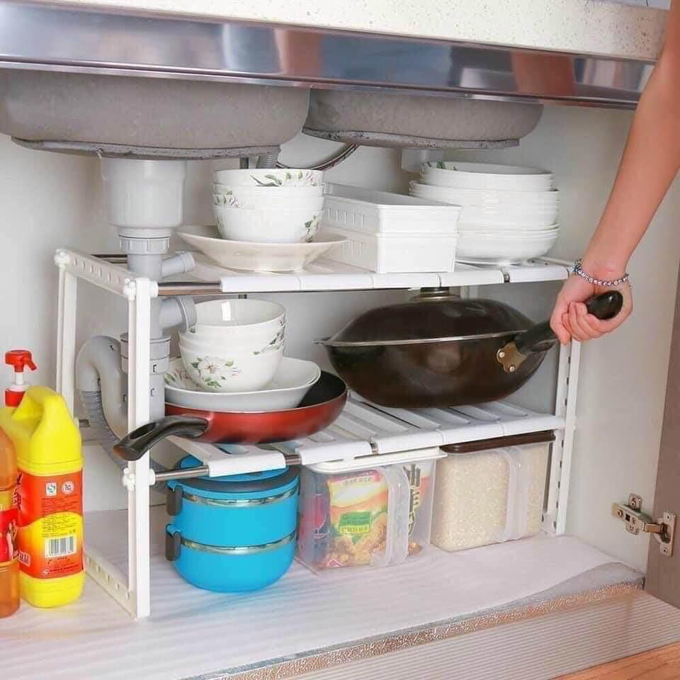 KỆ GẦM BẾP 2 TẦNG- ĐỂ CHÉN,ĐĨA, NỒI, XOONG, ...