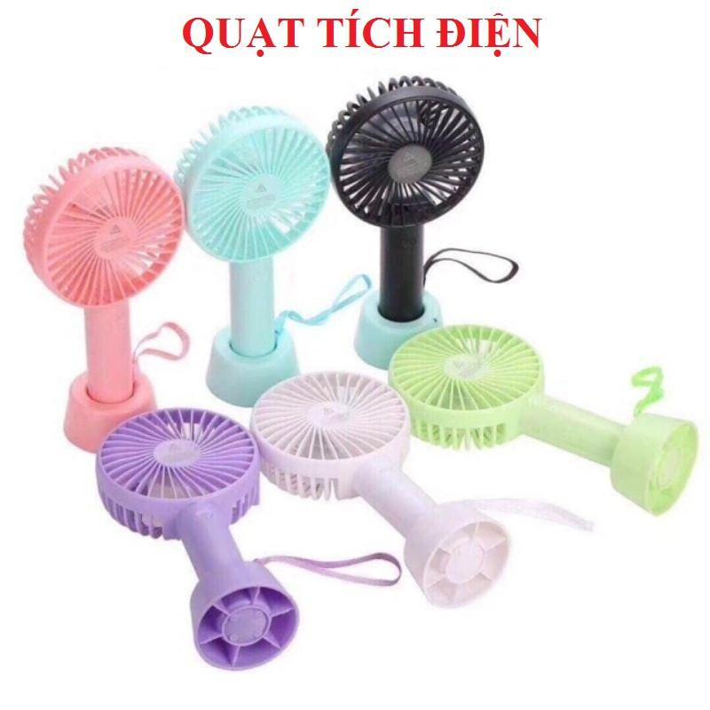 Quạt Tích Điện Mini Cầm Tay 3 Chế Độ Gió Có Dây Sạc, Dây Đeo, Chân Để Bàn