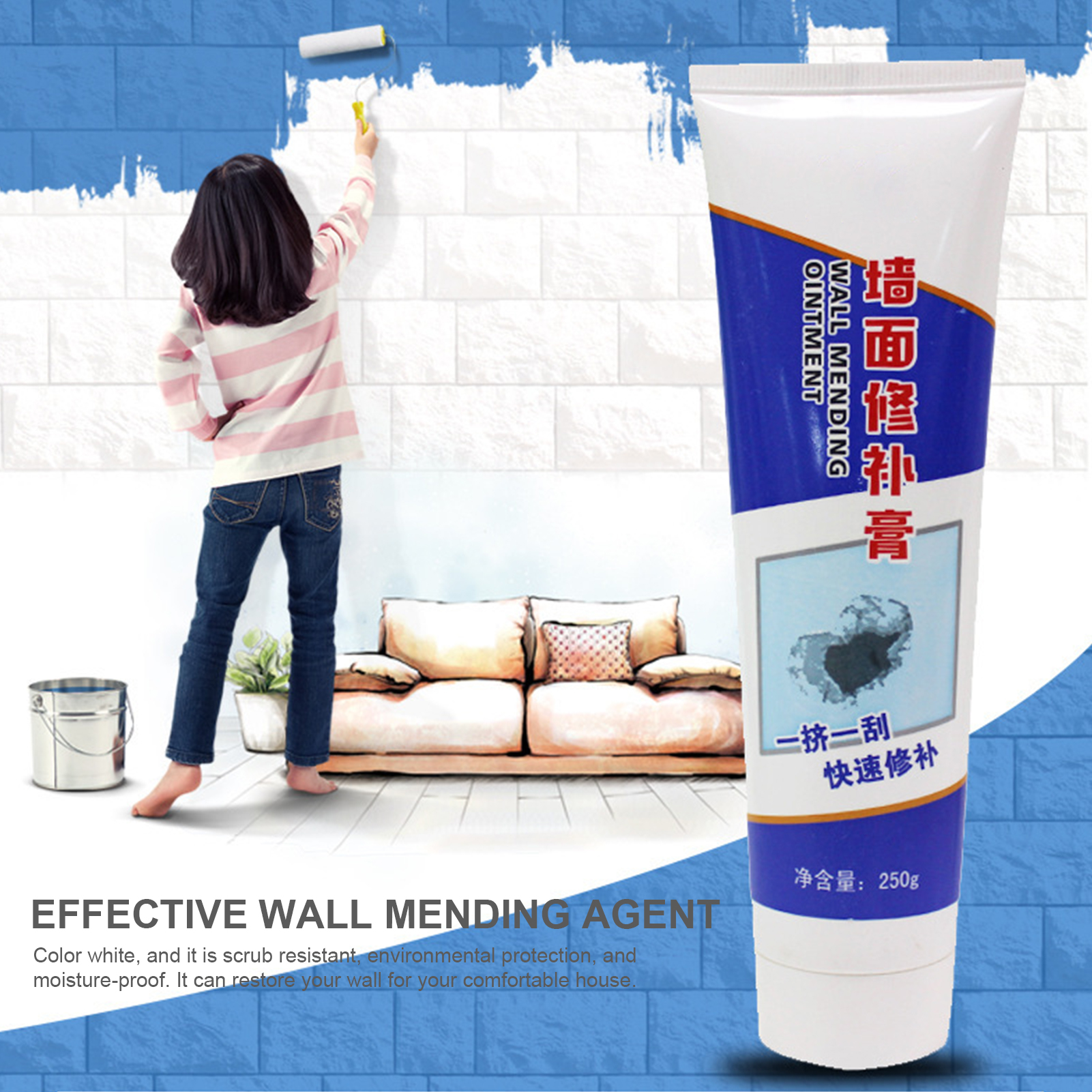 Sơn Bồi Sửa Tường - Sửa Trần Thạch Cao - Sửa Vết Nứt - Vết Bẩn - Sửa Vỡ Tường Siêu Năng 250g