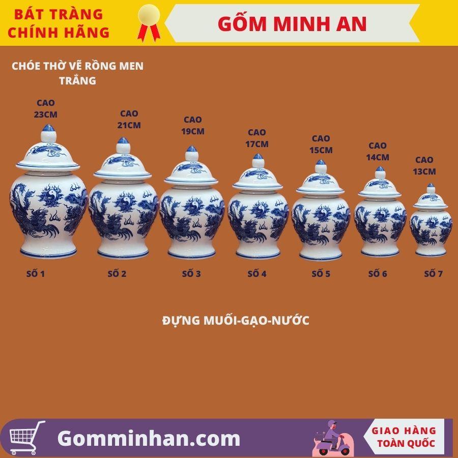 Chóe thờ Chóe Cúng Vẽ Rồng Men Trắng Cao Cấp- Gốm Sứ Bát Tràng- Gốm Minh An