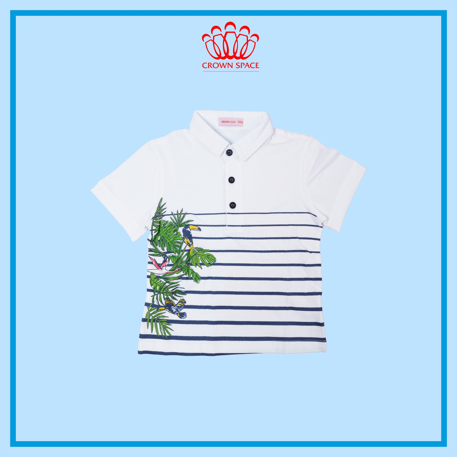 Áo Polo Bé Trai Chính Hãng Crown Kids Fashion CKBS2111101.W TShirt Vải Cotton Thoáng Mát Từ Size 1-8