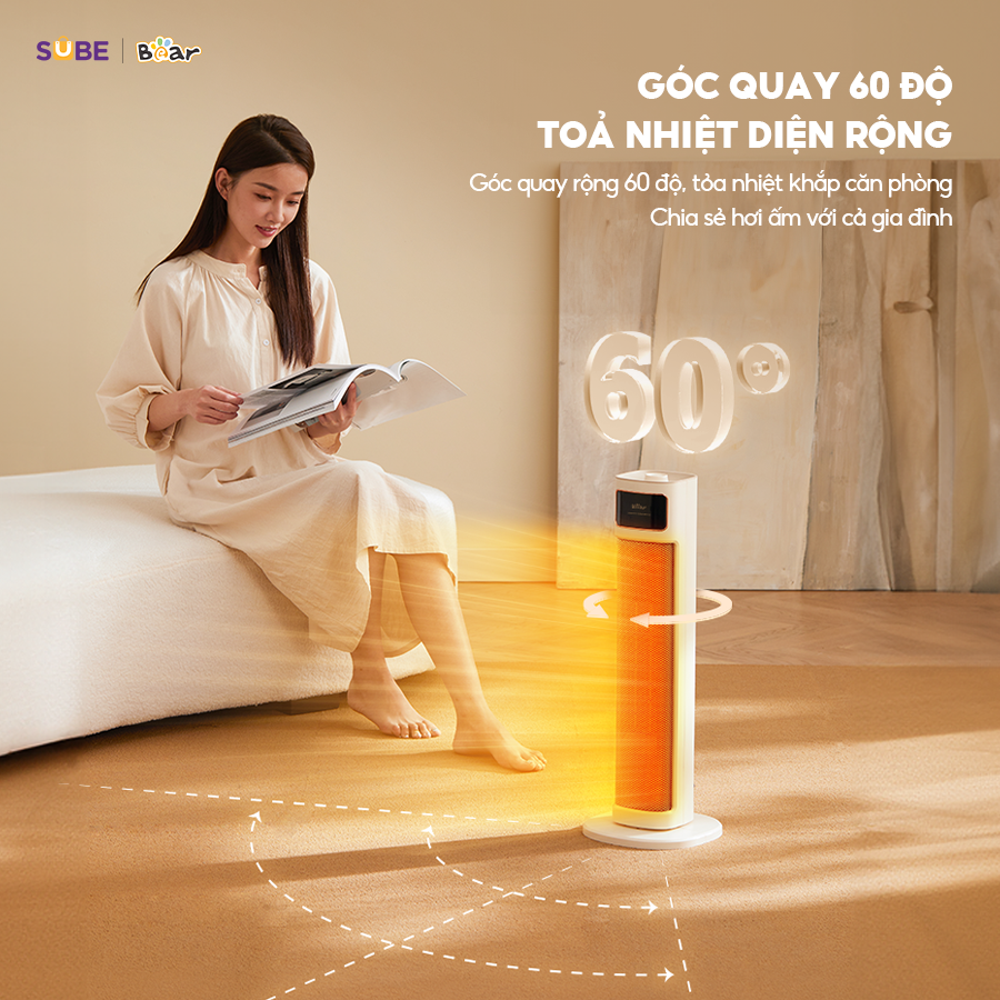 Quạt Sưởi Bear Máy Sưởi Gốm Quạt Sưởi Đứng Làm Ấm Không Khô Da Xoay 90 Độ Không Gây Ồn Tiết Kiệm Điện DNQ - P20Y5 - Hàng Chính Hãng